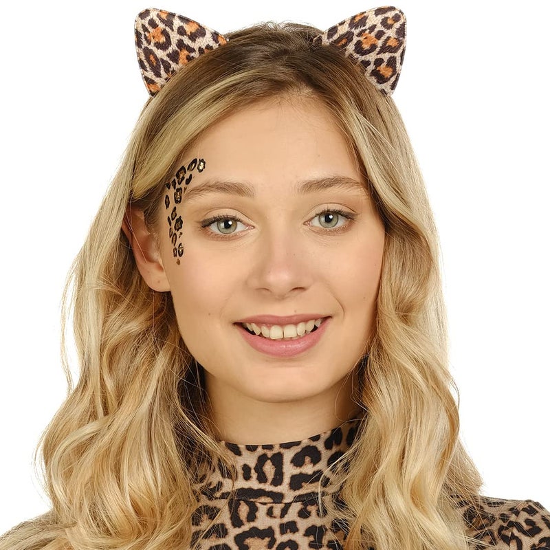 Funcredible Leopard Ears Headband with Tattoos - Cheetah Ear Headbands and Temporary Tattoos - Party Headband for Adults and Kids - Image 3
